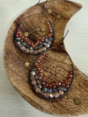 ✨ Multicolor Crystal Beaded Teardrop Hoop Earrings Copper Tone Boho ✨